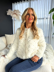 The Harrie - Diamante Detail Fluffy Knit Cardigan