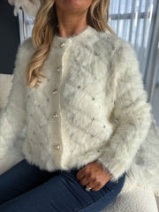 The Harrie - Diamante Detail Fluffy Knit Cardigan