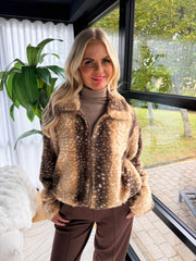 The Bambi - Doe Print Faux Fur Zipper