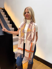 The Mason - Shimmer Flower Striped Tassel Scarf