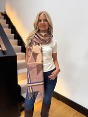 The Mason - Shimmer Flower Striped Tassel Scarf