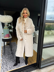 The Emily - Beige Oversized Collar Faux Fur Long Coat