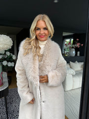 The Emily - Beige Oversized Collar Faux Fur Long Coat