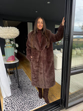 The Emily - Chocolate Oversized Collar Faux Fur Long Coat
