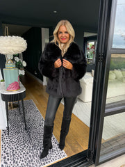 The Sofia - Black Oversized Collar Faux Fur Coat