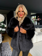 The Sofia - Black Oversized Collar Faux Fur Coat