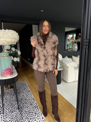The Millie - Taupe Oversized Collar Multi Faux Fur Gilet