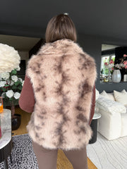 The Millie - Taupe Oversized Collar Multi Faux Fur Gilet
