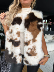 The Matilda - Cow Print Faux Fur Gilet
