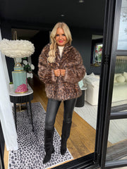 The Poppy - Leopard Oversized Collar Faux Fur Coat