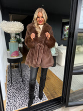 The Harper - Chocolate Oversized Collar and Cuff Belted Faux Fur Coat