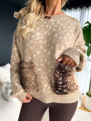 The Charlotte - Tan Deer Print Pocket Detail Knit