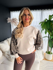 The Isabella - Sequin Leopard Print Sleeve Sweatshirt