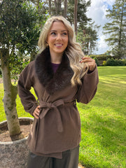 The Megan - Faux Fur Collar Woollen Belt Coat