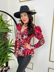 The Farren - Red Peplum Top