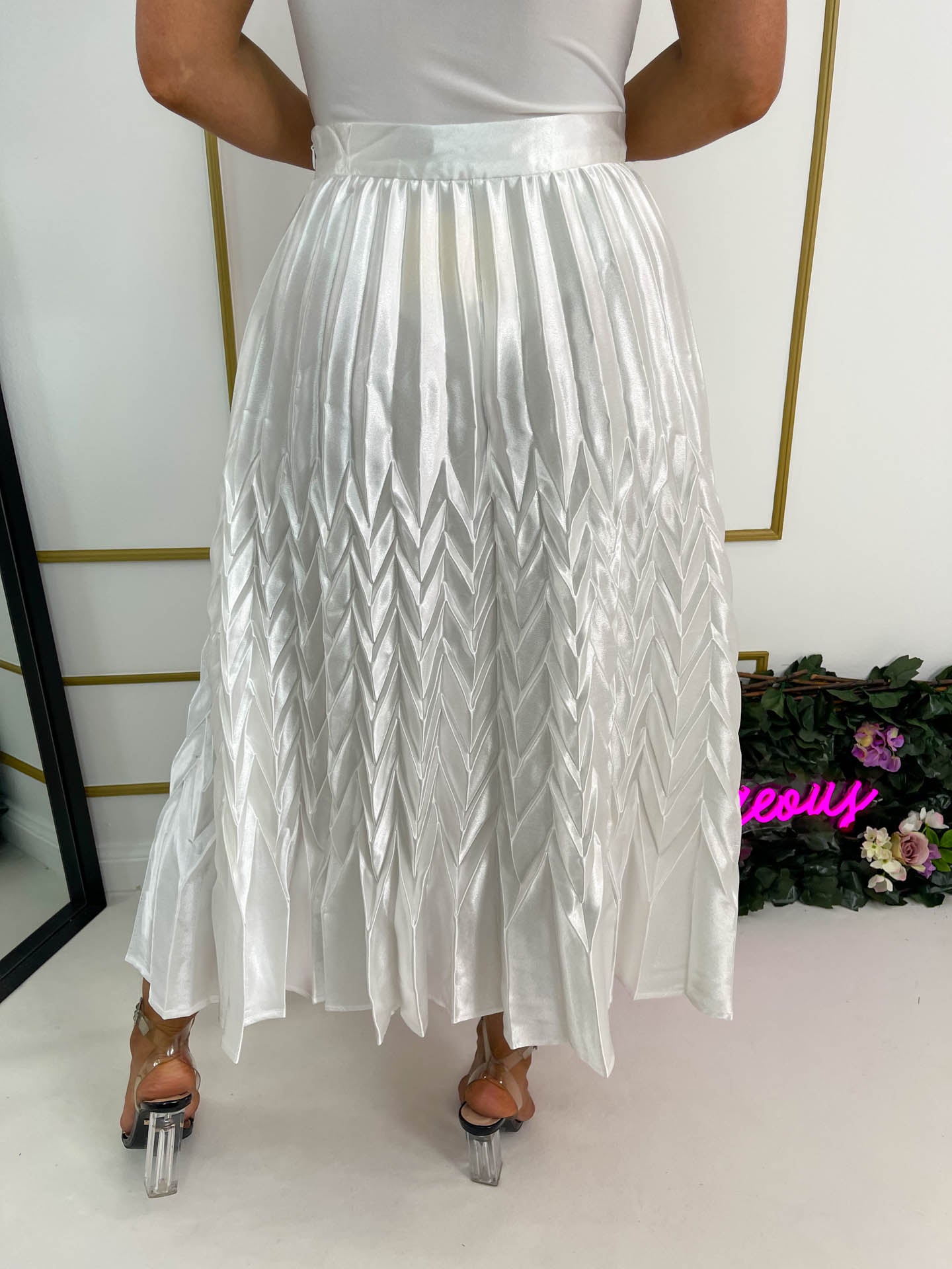 The Kiana - Pleated Satin Midi Skirt