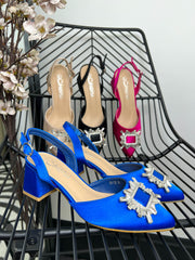 The Lucia -Embellished Satin Block Heels