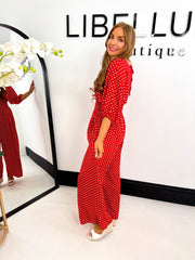 The Athena - V Neck Polka Dot Jumpsuit