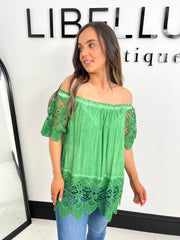 The Jill - Lace Patterned Bardot Top