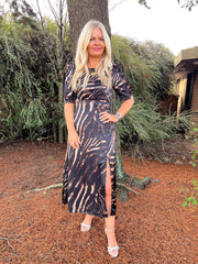 The Carla - Brown Zebra Print Midi Dress