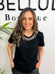 The Adrienne - Heart Embellished Collar T-Shirt