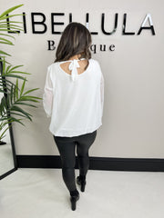The Tara - White Tie Bow Blouse