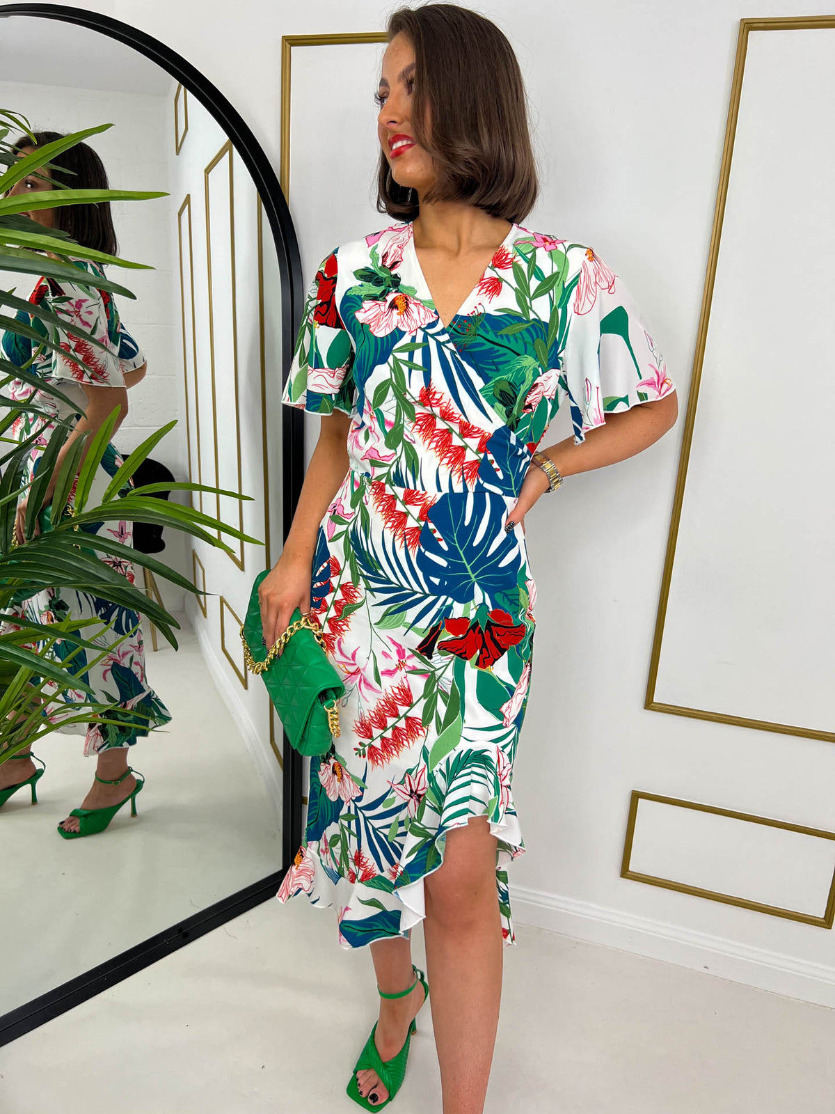 The Vanessa - Angel Sleeve Tropical Midi Dress