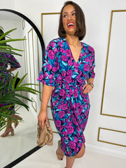 The Chelsea - Purple Floral Wrap Midi Dress