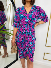 The Chelsea - Purple Floral Wrap Midi Dress
