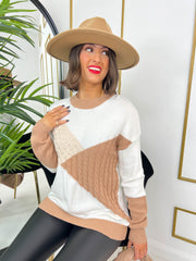 The Tyla - Beige Colour Block Knit