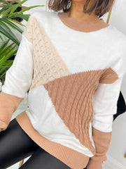 The Tyla - Beige Colour Block Knit