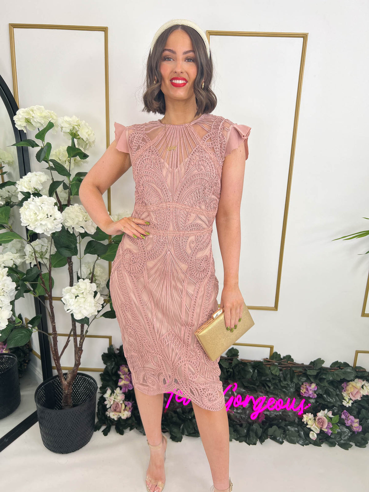 The Lacey - Blush Pink Embroidered Midi Dress