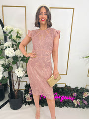 The Lacey - Blush Pink Embroidered Midi Dress