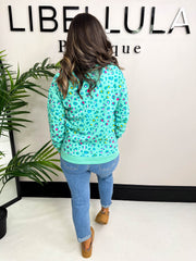 The Kimmy - Teal Leopard Print Sweatshirt