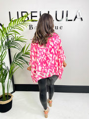 The Mirren - Pink Leopard Batwing Blouse