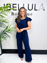 The Evelyn - Navy Frill Sleeve Jumpsuit