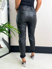 The Becca - Leather Coated Tie Waist Jogger