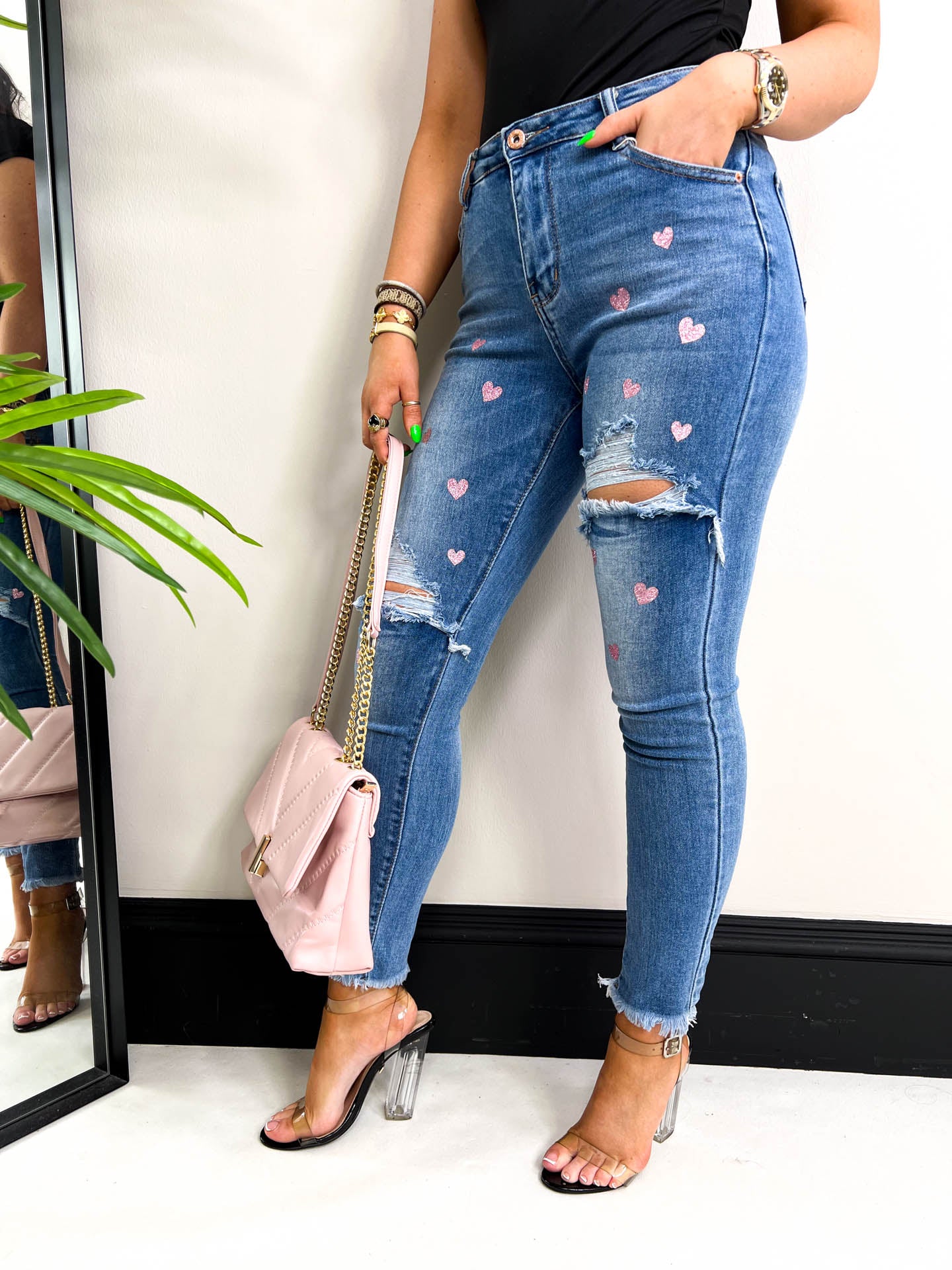 The Regan - Heart Print Jeans