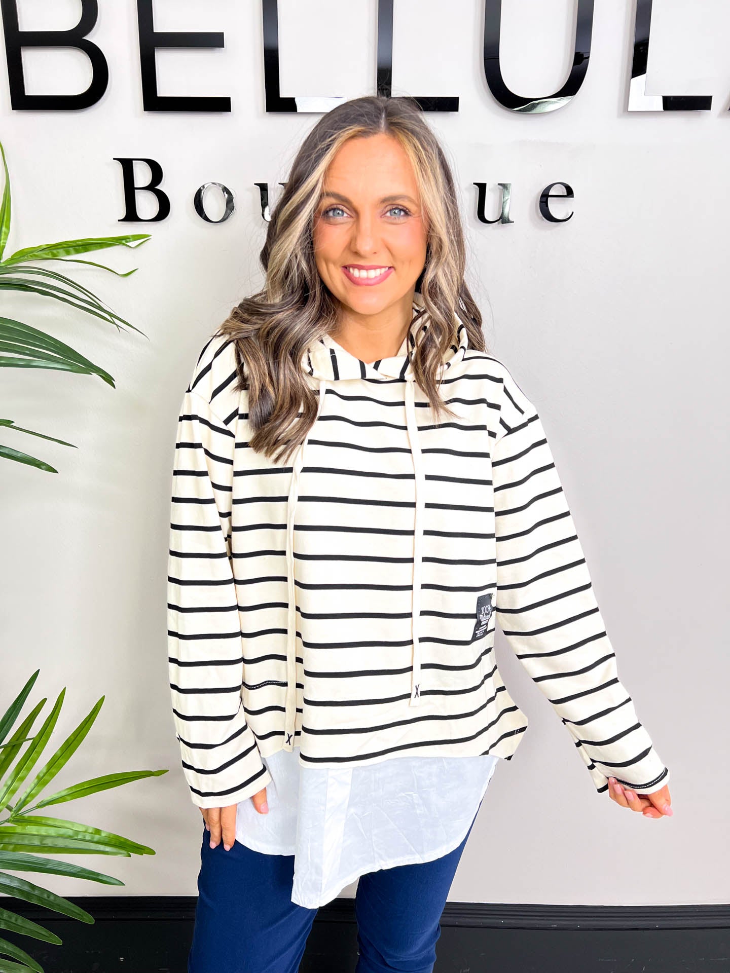 The Jules - Striped Jumper with Shirt Detail