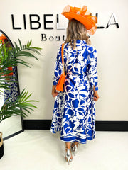 The Lilian - Floral Midi Dress - Blue and White