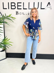 The Jenny - Navy Floral Top With Butterflies