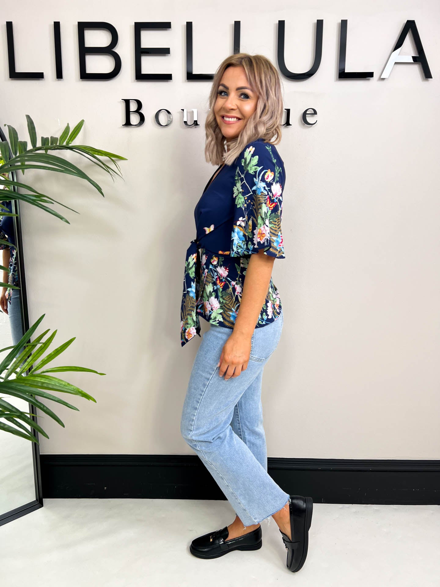 The Jenny - Navy Floral Top With Butterflies