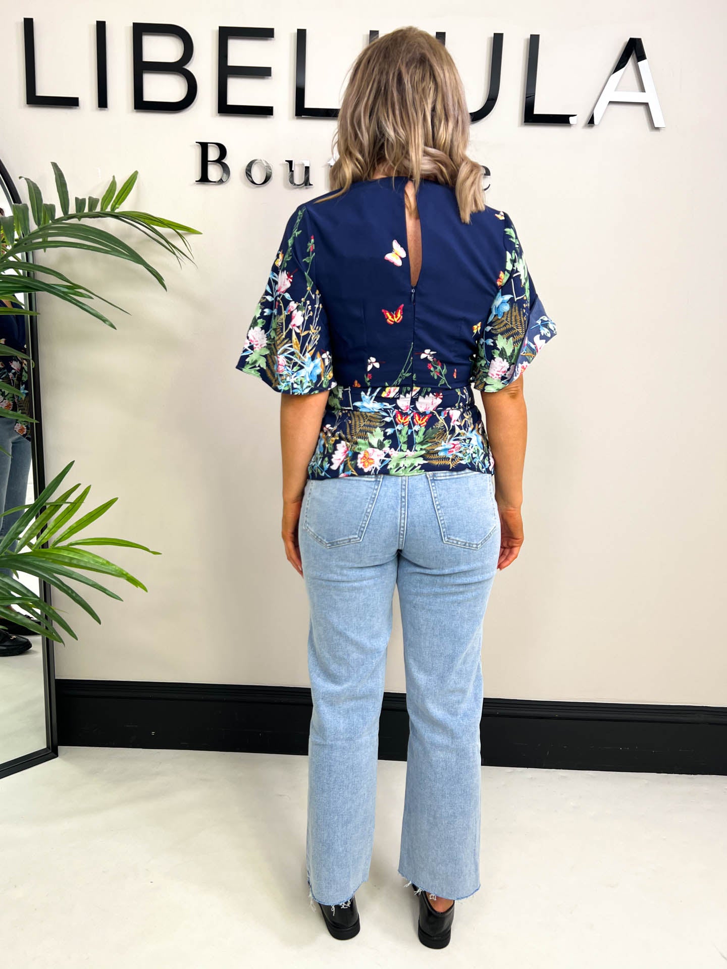 The Jenny - Navy Floral Top With Butterflies