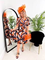 The Nadine - Orange Wrap Midi Dress