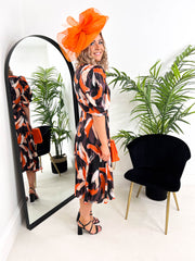 The Nadine - Orange Wrap Midi Dress