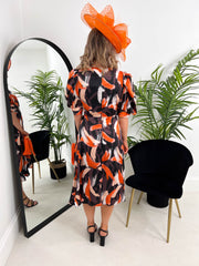 The Nadine - Orange Wrap Midi Dress