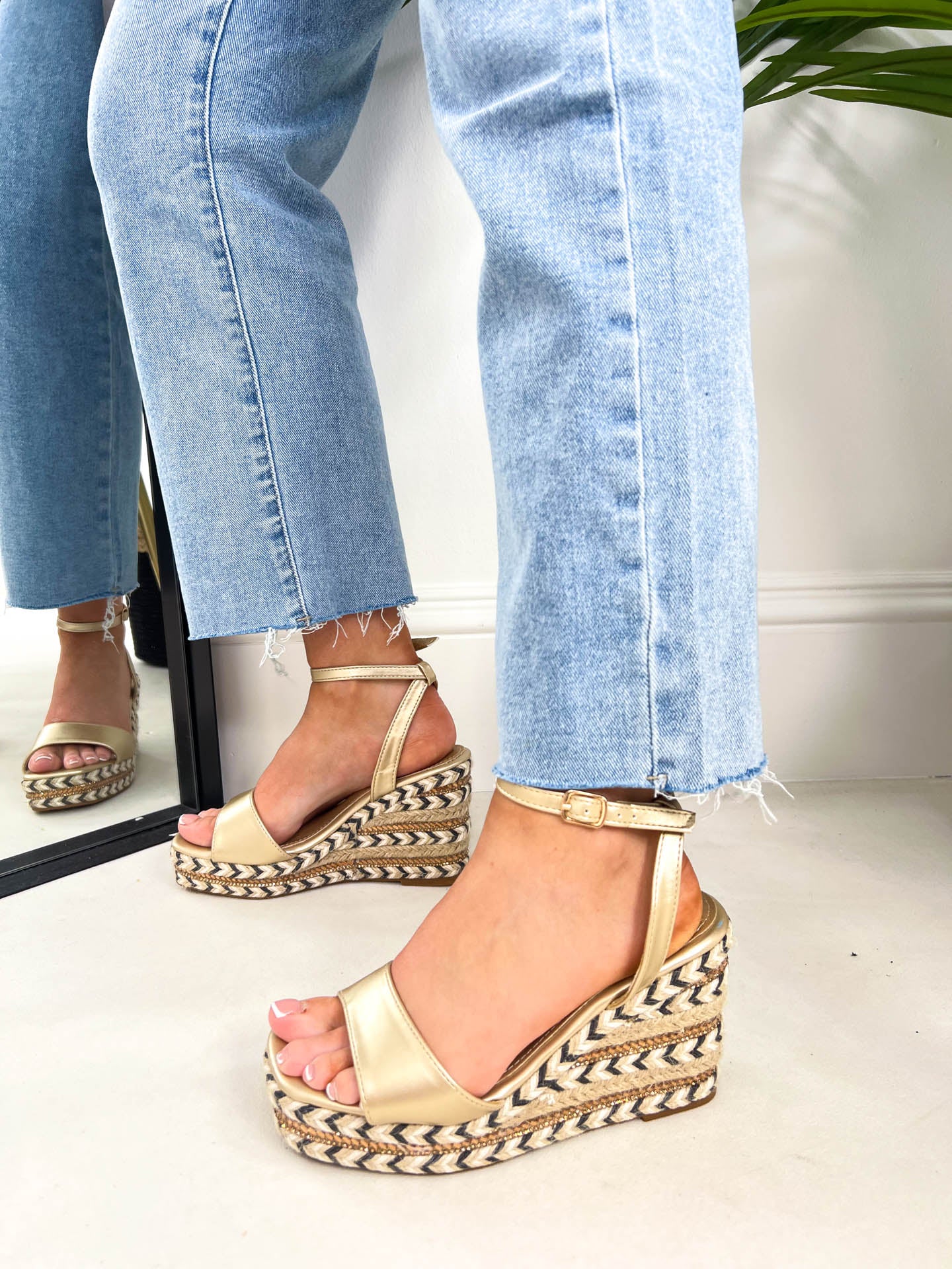 The Kyra - Striped Espadrille Wedge