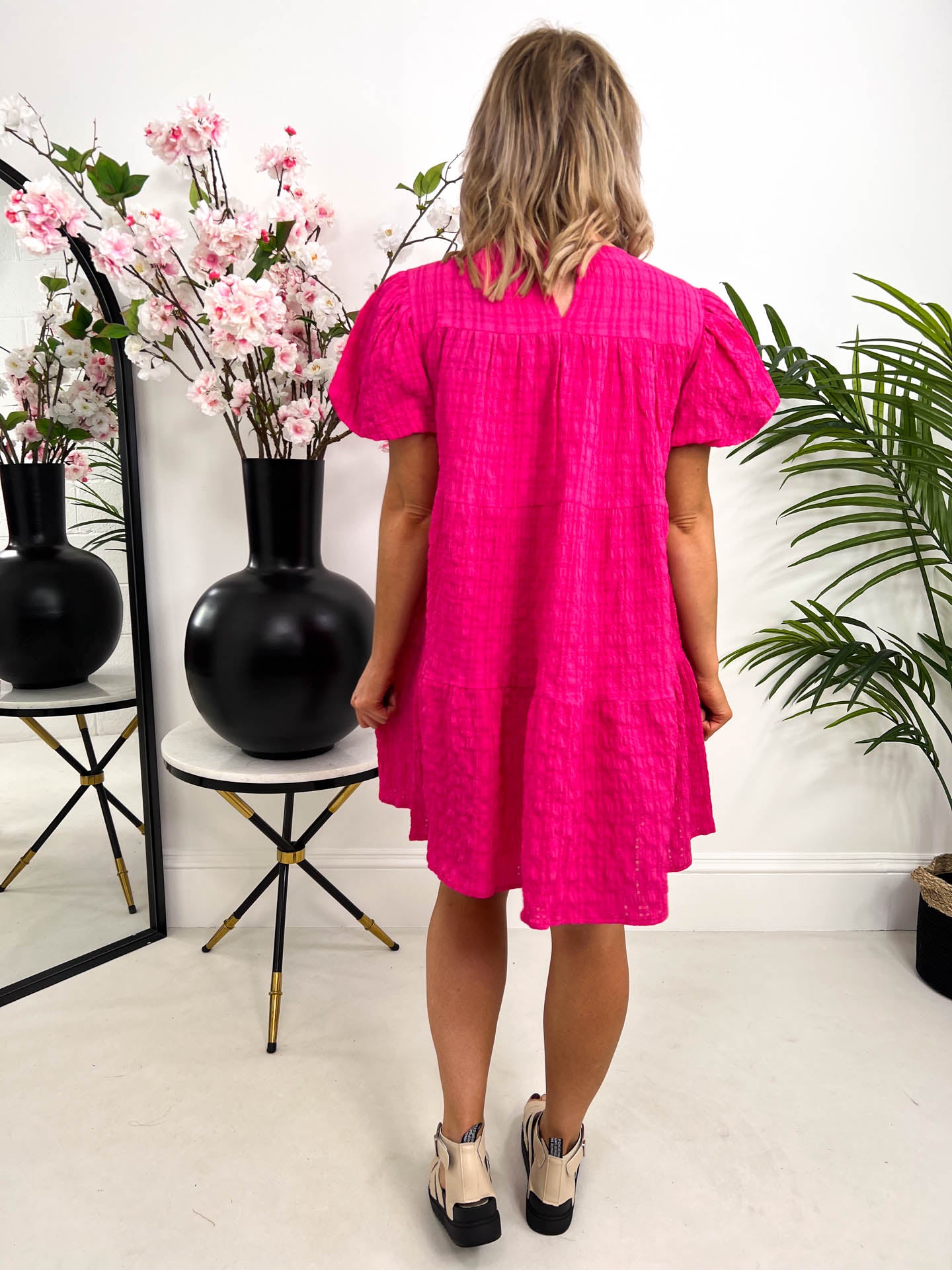 The Celine - Pink Puff Sleeve Dress