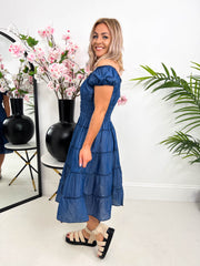 The Bethany - Tiered Ruched Midi Dress