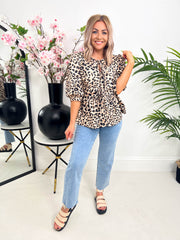 The Cindy - Tie Front Leopard Blouse